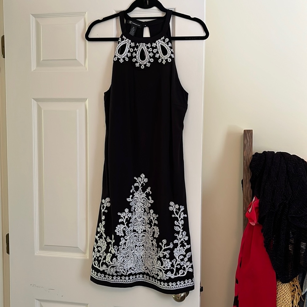 INC International Concepts embroidered black halter dress
